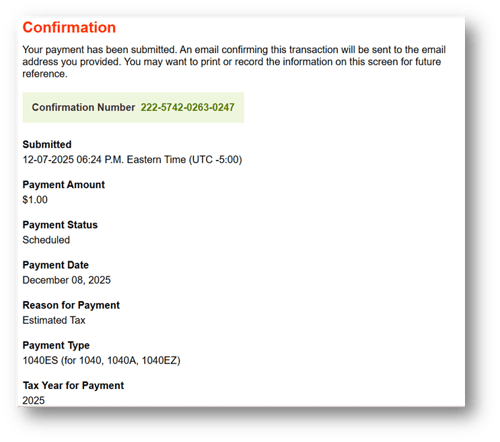 IRS Direct Pay - confirmation