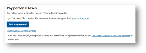 IRS Direct Pay - pay personal taxes