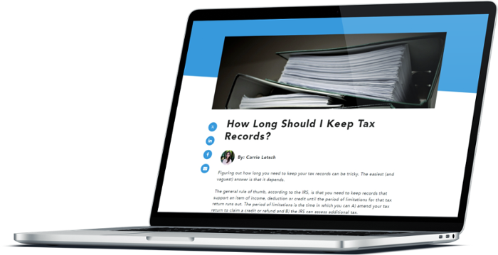 tax records blog on laptop
