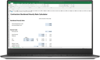 burdened hourly rate calculator on laptop screen