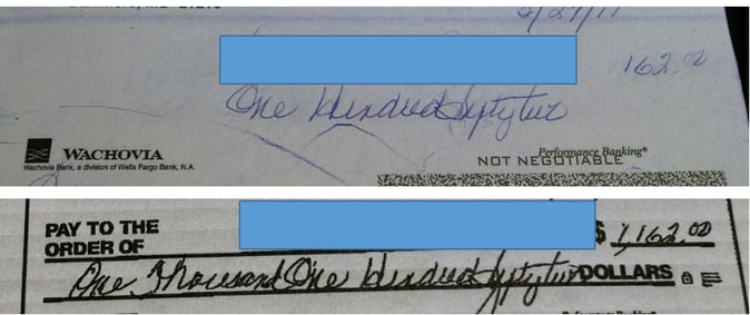 Check Tampering Example - Altered Payee
