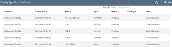 NetSuite Quality Specification Queue