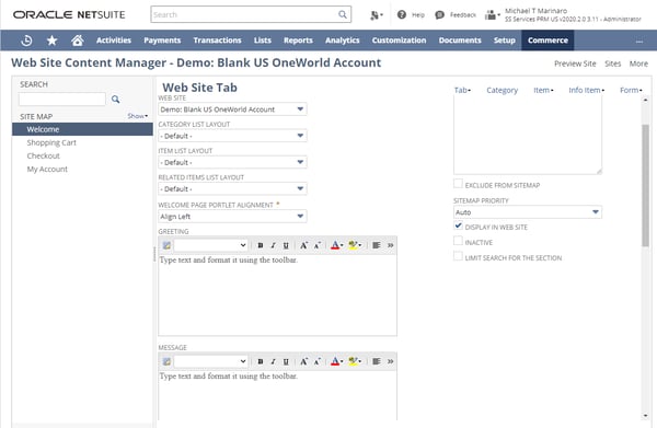 NetSuite website content management