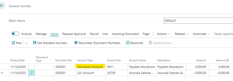 Release Wave 2 - Allocation Account in a General Journal